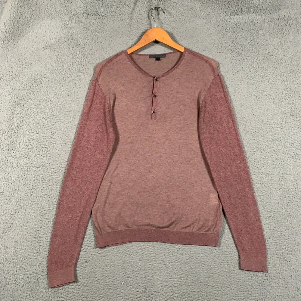 John Varvatos Collection Silk Linen Henley Sweater Shirt Mens Medium Plum Mauve